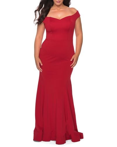 La Femme Off The Shoulder Gown - Red