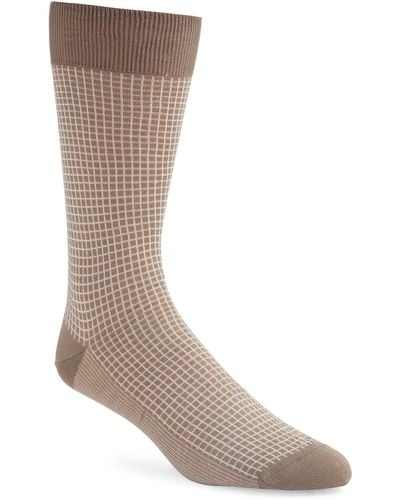 Canali Microcheck Cotton Dress Socks - Brown