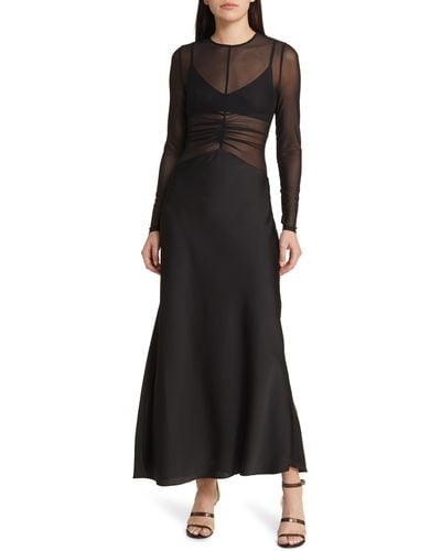 Misha Collection Ginger Sheer Long Sleeve Mixed Media Gown - Black