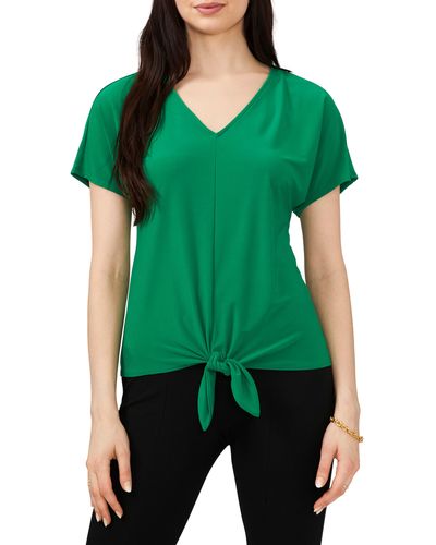 Chaus V-neck Tie Front Top - Green