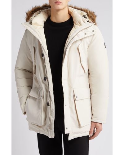 BOSS Dadico Water Repellent Faux Fur Trim Down Hooded Parka - White