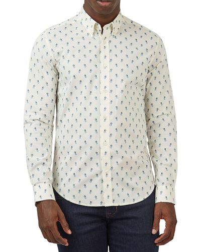 Ben Sherman Regular Fit Dot Print Cotton Button-down Shirt - White