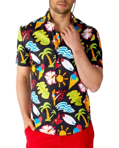 Opposuits Tropical Thunder Stretch Short Sleeve Button-up Shirt - Black