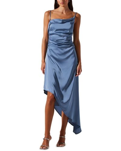 Astr Mirie Asymmetric Satin Dress - Blue
