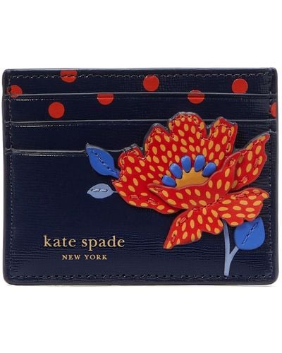Kate Spade Dottie Bloom Flower Appliqué Leather Card Holder - Red