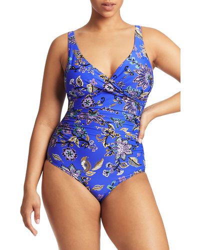 Sea Level Cross Front Multifit One-piece Swimsuit - Blue