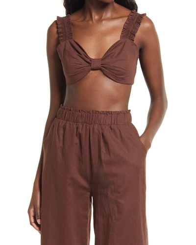 Charlie Holiday Diana Linen & Cotton Bra Top - Brown