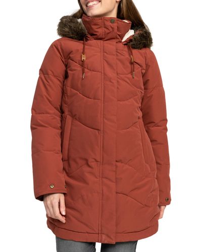 Roxy Ellie Warmlink Durable Water Repellent Coat With Faux Fur Trim - Red