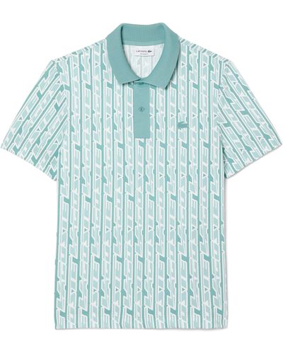 Lacoste Regular Fit Print Stretch Cotton Blend Polo Shirt - Blue