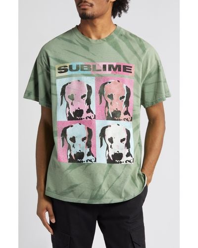 Merch Traffic Sublime Dalmatian Tie Dye Graphic T-shirt - Green
