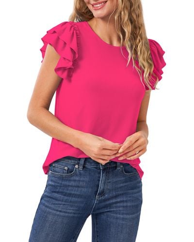 Cece Double Ruffle Knit Top - Red