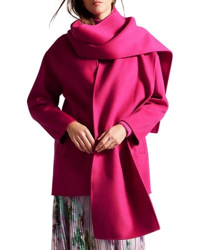 Ted Baker Skylorr Wool Blend Coat With Scarf Detail - Pink