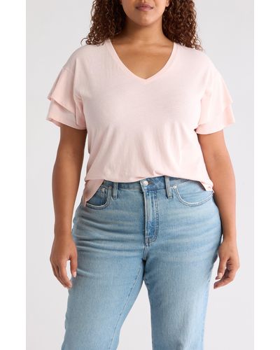 Caslon Caslon(r) Cotton & Linen V-neck T-shirt - Pink