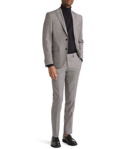 Ted Baker Robbie Extra Slim Fit Houndstooth Wool Suit - Gray