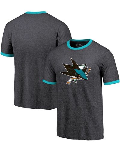 Majestic Threads Heathered Black San Jose Sharks Ringer Contrast Tri-blend T-shirt - Gray