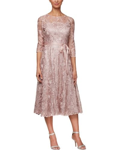 Alex Evenings Tea Length Lace A-line Dress 8117835 1 Pc Rose In Size 8 Available - Pink