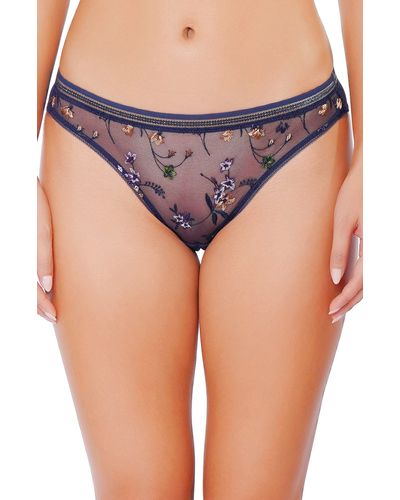 Huit Insouciante Embroidered Mesh Briefs - Gray