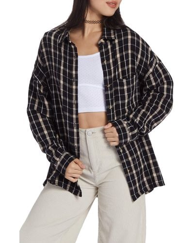 Roxy X Chloe Kim Check Cotton Flannel Shirt - Black