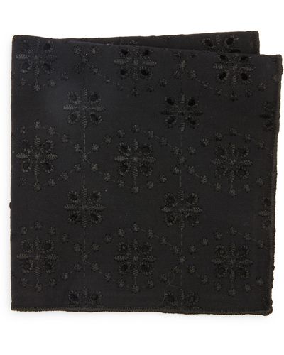 CLIFTON WILSON Broderie Anglaise Cotton Pocket Square - Black