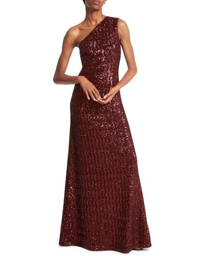 Michael Kors Sequin One Shoulder A-line Gown - Red