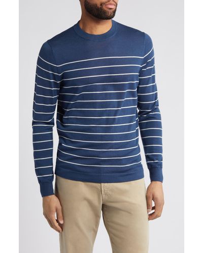 Nordstrom Stripe Wool & Silk Crewneck Sweater - Blue