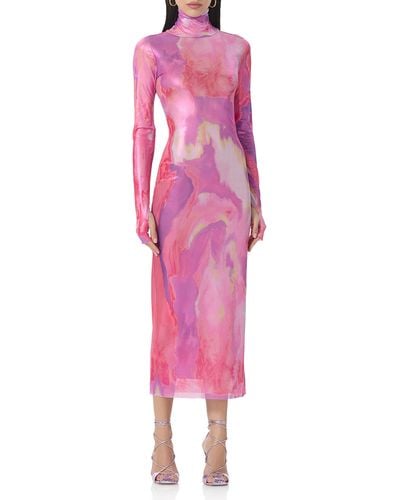 AFRM Shailene Foil Long Sleeve Dress - Pink
