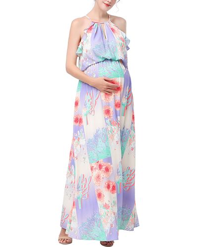 Kimi + Kai Pixie Floral Maternity/nursing Maxi Dress - White