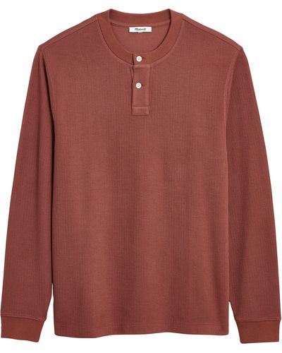 Madewell Long Sleeve Cotton Blend Henley T-shirt - Red