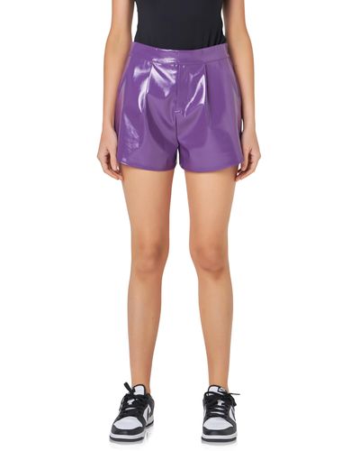 Grey Lab Shiny Faux Leather Shorts - Purple