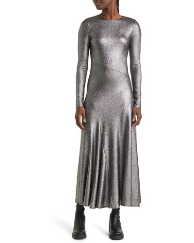 TOPSHOP Cut & Sew Long Sleeve Midi Dress - Gray