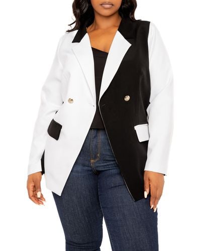 Buxom Couture Contrast Double Breasted Blazer - White