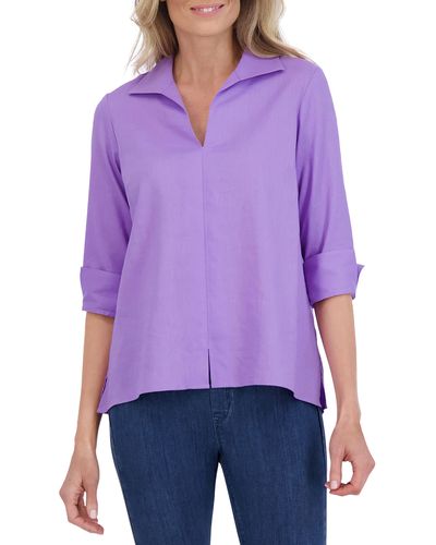 Foxcroft Agnes Linen Blend Top - Purple