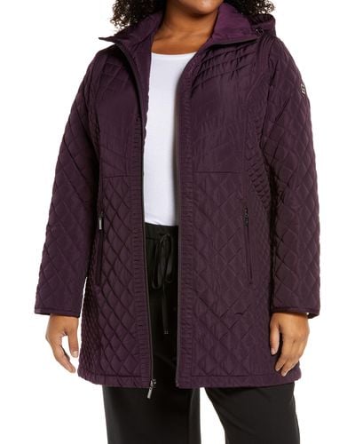Gallery Quilted Jacket With Removable Hood - Purple