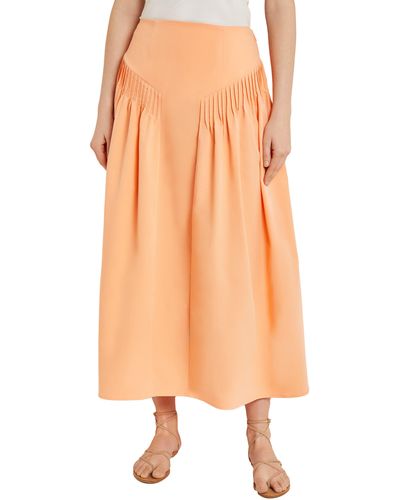 Misook Godet Pleated Maxi Skirt - Orange
