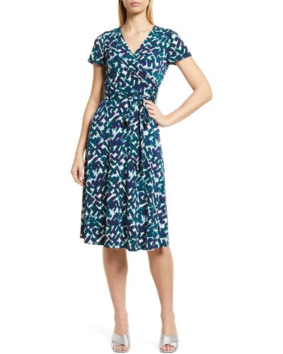 Eliza J Print Jersey Faux Wrap Dress - Blue