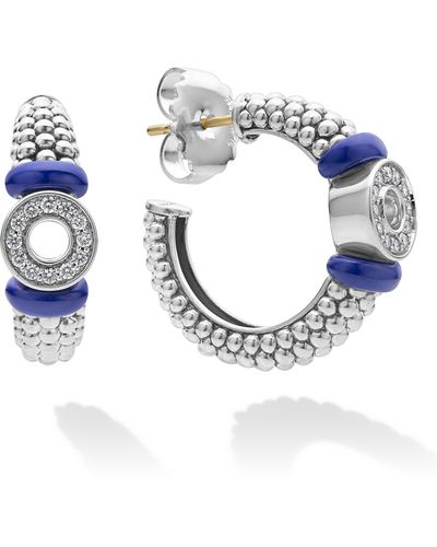 Lagos Blue Caviar Diamond & Ceramic Hoop Earrings