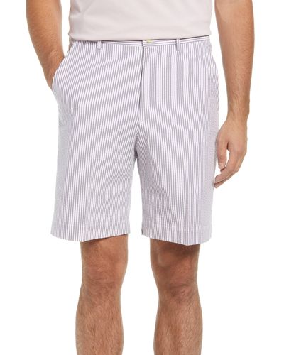 Berle Flat Front Seersucker Shorts - Gray