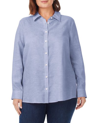 Foxcroft Jordan Linen Button-up Shirt - Blue