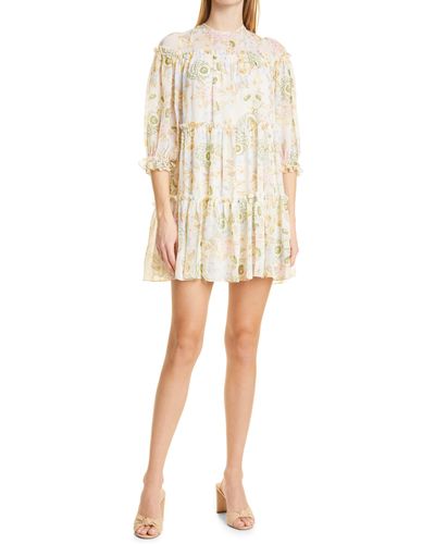 Ted Baker Bellona Floral Long Sleeve Tiered Trapeze Dress - Natural