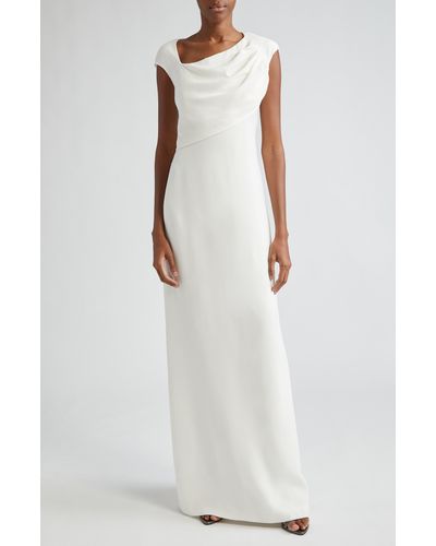 Tom Ford Asymmetric Neck Silk Georgette Gown - White