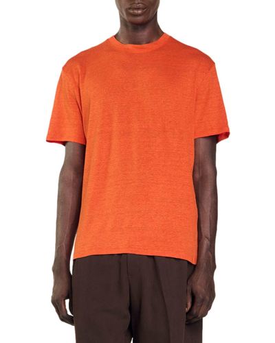 Sandro Clash Linen Crewneck T-shirt - Orange