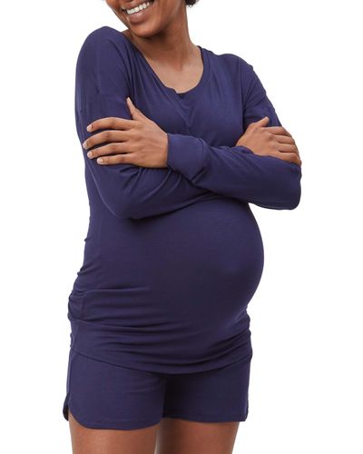 Stowaway Collection Long Sleeve Maternity Lounge T-shirt - Blue