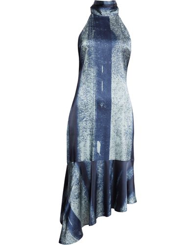 Miaou Karina Asymmetric Hem Halter Cocktail Dress - Blue