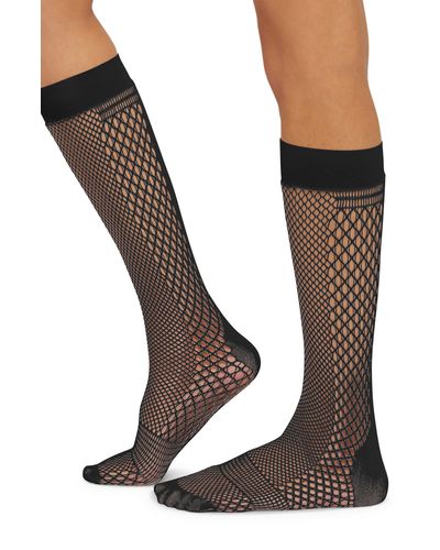 Wolford Fishnet Knee High Socks - Black