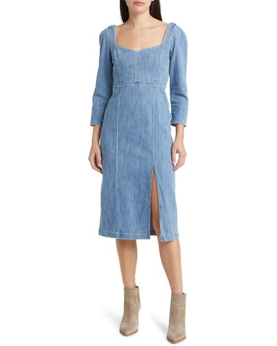 Le Jean Tallulah Long Sleeve Denim Midi Dress - Blue