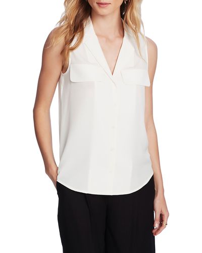 Court & Rowe Collared Button Front Sleeveless Shirt - White