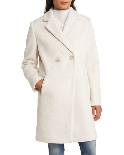 Sam Edelman Double Breasted Water Repellent Bouclé Tweed Coat - White