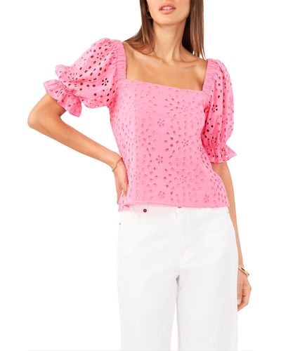 1.STATE Eyelet Puff Sleeve Top - Pink