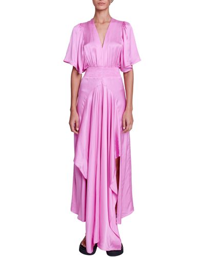 Maje Rachelora Asymmetric Hem Maxi Dress - Pink