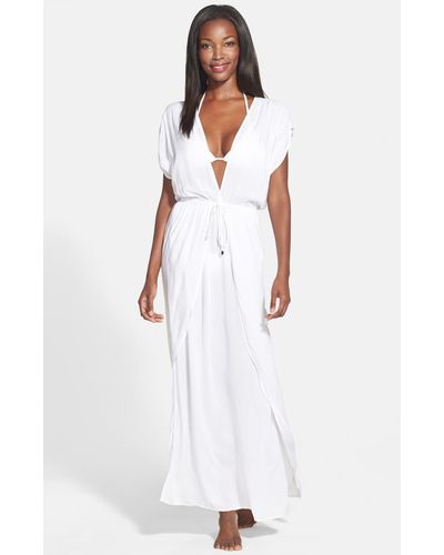 Elan Deep V-neck Cover-up Maxi Dress - White